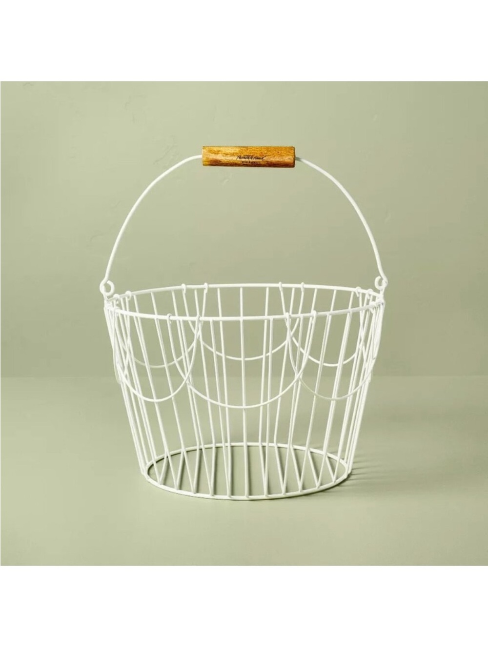 Hearth & Hand White Wire Easter Basket with Wood Handle Cream LARGE SIZE 12 in